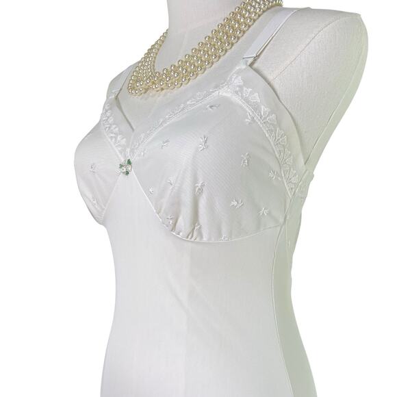 Vintage 50s White Nylon Tulip Chiffon Lace Bust Full Slip Dress Women’s Size S - Picture 10 of 14